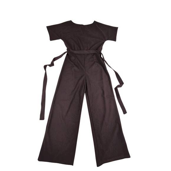 Unbranded Pants - Women Short Sleeve Wide Leg Jumpsuit Charcoal Black XL Belted Stretch